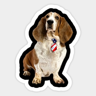 Hound Hues Basset Beauty American Flag Tee for Dog Devotees Sticker